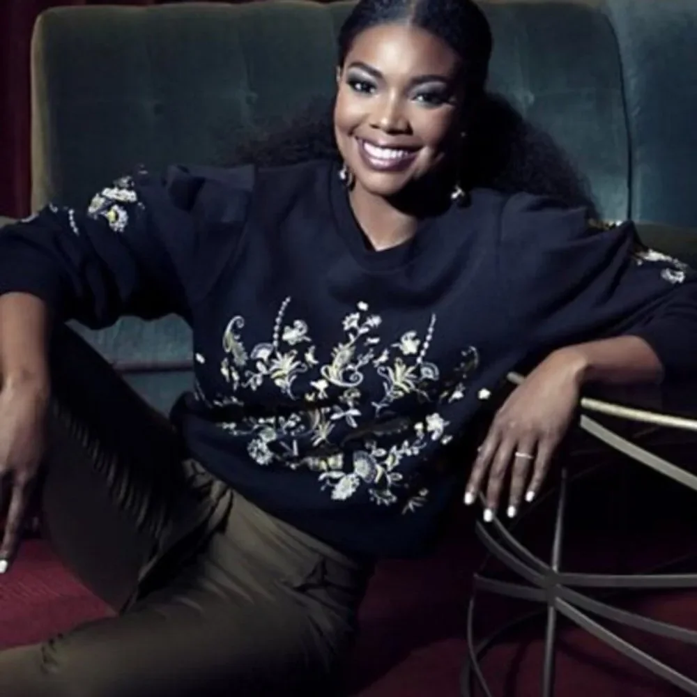 Gabrielle Union New York & Company Black Metallic Embroidered Boho Sweatshirt - Picture 3 of 10